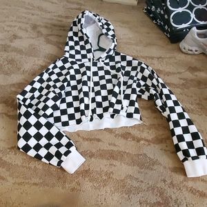 Checkered cropped hoodie